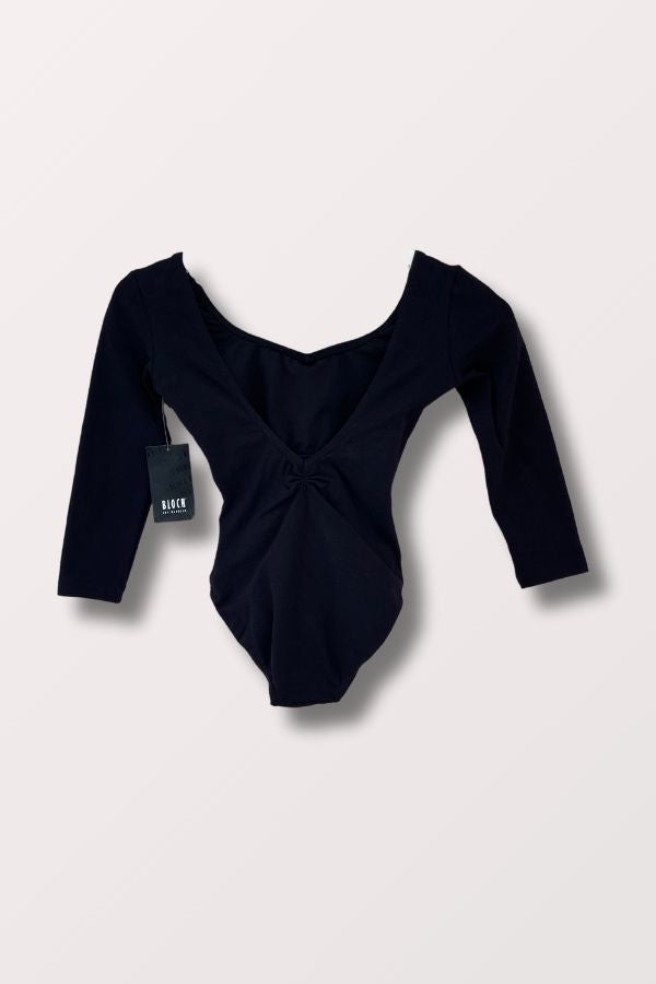 Bloch Ladies Black 3/4 sleeve leotard in black with pinch front Style L5436 at New York Dancewear Company