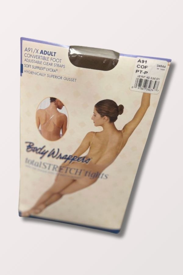 Body Wrappers A91 Adult Convertible Body Tights in Coffee with clear straps at New York Dancewear Company