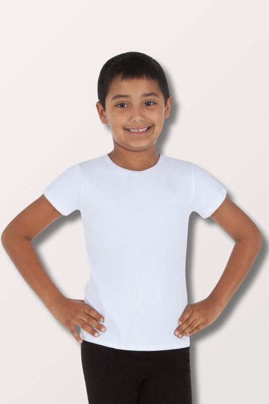 Body Wrappers Boys Cotton Lycra Dance Shirt in White Style B190 at New York Dancewear Company