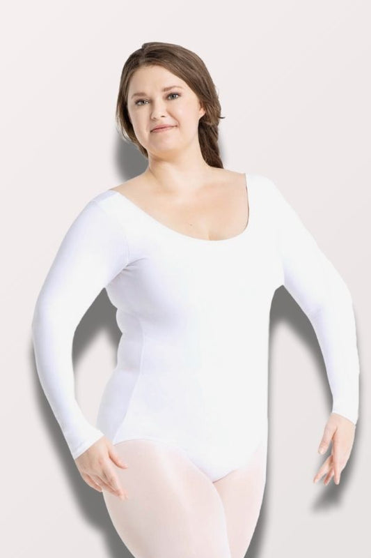 Capezio Adult Long Sleeve Cotton Lycra Leotard in white Style CC450 at New York Dancewear Company