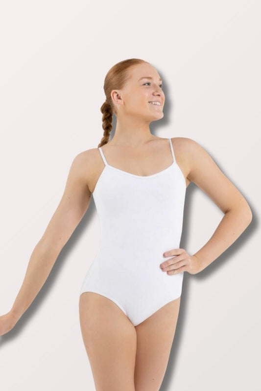 Capezio V Neck Camisole Leotard with Scrappy Back in White at NY Dancewear