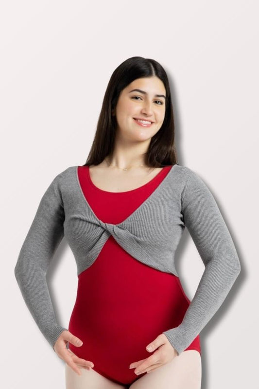 Capezio Shrug with Faux Knot in Heather Gray Style CK10975W at New York Dancewear Company 