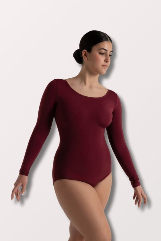 Capezio Team Basics Adult Nylon Long Sleeve Leotard in Maroon Style TB135 at New York Dancewear Company