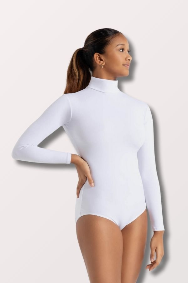 Team Basics Turtleneck Nylon Long Sleeve Leotard - White