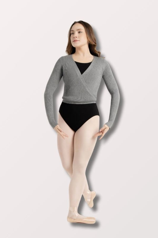 Capezio Women's Ribbed Knit Wrap Sweater in Heather Gray Style 11381W at New York Dancewear Company