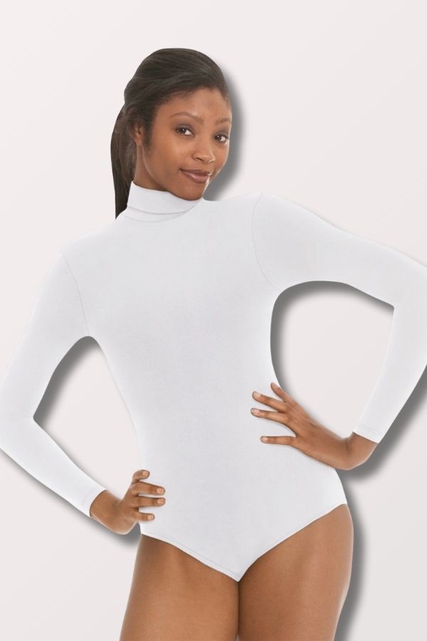 Eurotard Women's Microfiber Zipper Back Mock Neck Leotard in White Style 44131 at New York Dancewear Company