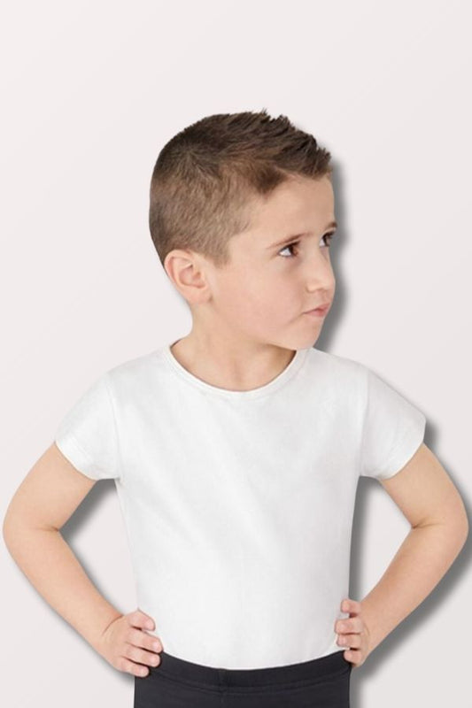 Eurotard Boys Microfiber Short Sleeve Dance Shirt in White Style 44100C at New York Dancewear Company