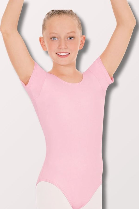 Eurotard Girls Microfiber Short Sleeve Leotard in Pink Style 44475C at New York Dancewear Company