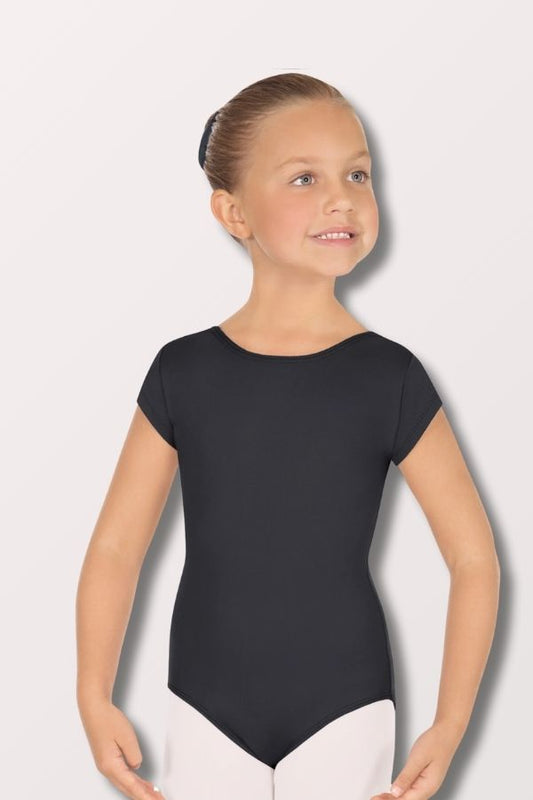 Eurotard Girls Microfiber Short Sleeve Leotard in Black Style 44475C at New York Dancewear Company