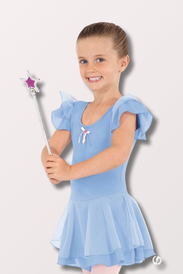 Eurotard Girls Ruffle Sleeve Dance Dress in Light Blue Style 0206 at New York Dancewear Company