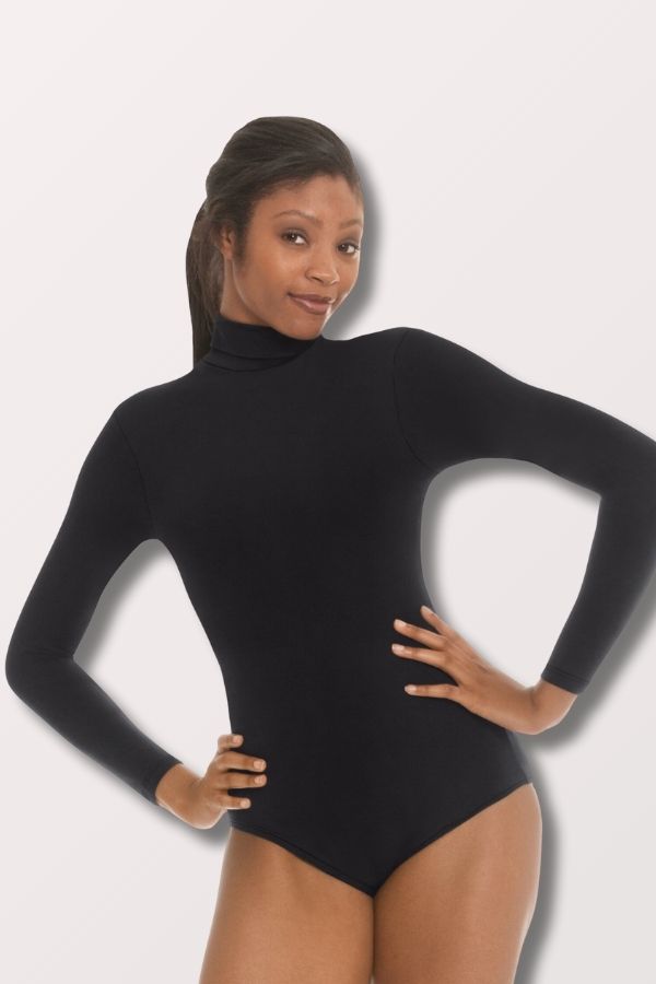 Eurotard Women's Microfiber Zipper Back Mock Neck Leotard in Black Style 44131 at New York Dancewear Company