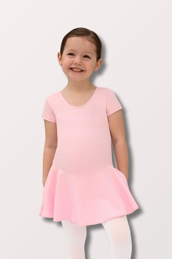 Girls Microfiber Short Sleeve Dance Dress - Pink