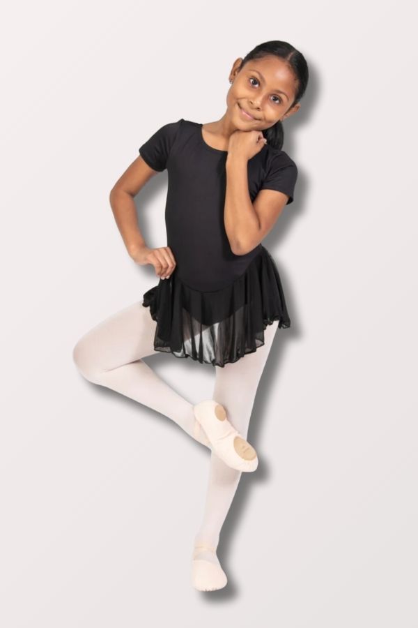 Girls Prowear Short Sleeve Chiffon Skirted Leotard in Black at NY Dancewear