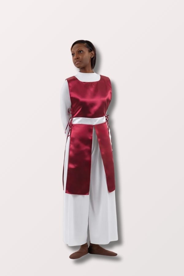 Women's Rose of Sharon Satin Four Panel Ephod in Burgundy/White Style B1105 at New York Dancewear Company