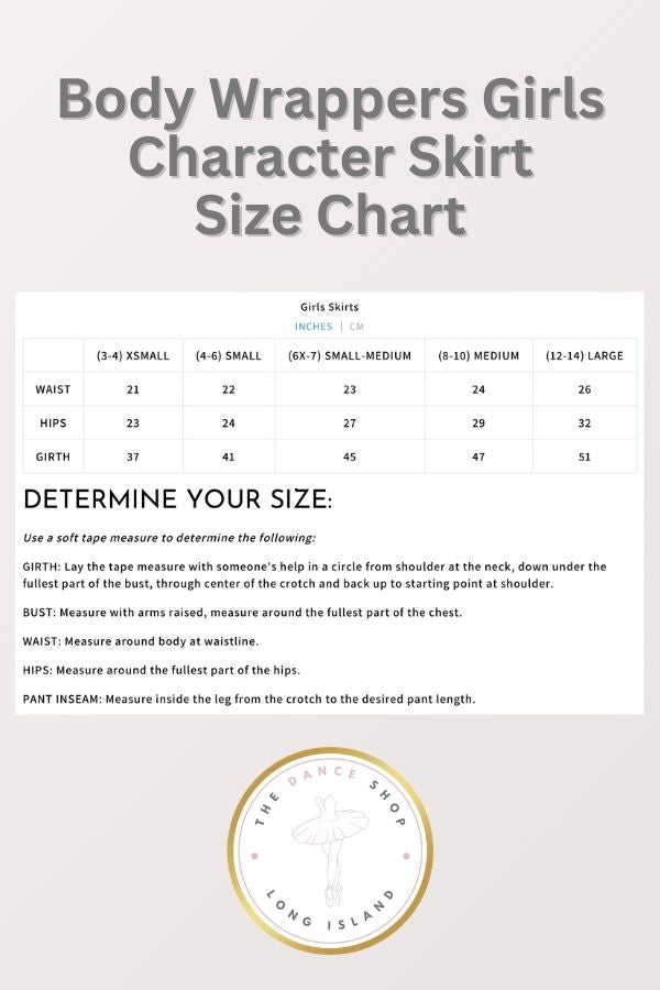 Body Wrappers Girls Character Skirt Size Chart at New York Dancewear Company