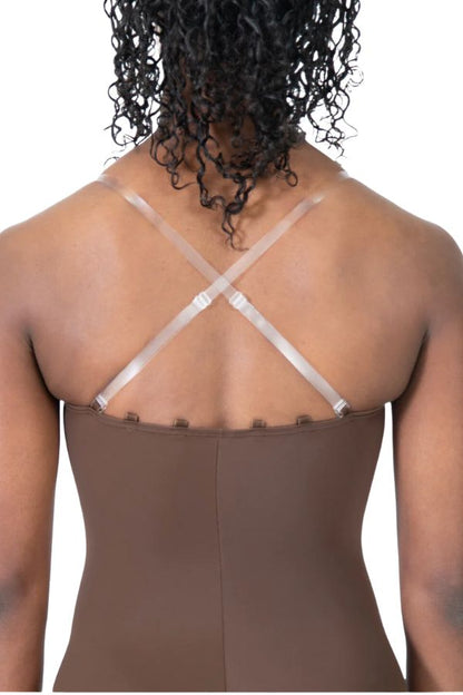 Girls Underwraps Multi point custom strap body liner leotard in mocha (back view) by Body Wrappers sold at NY Dancwear