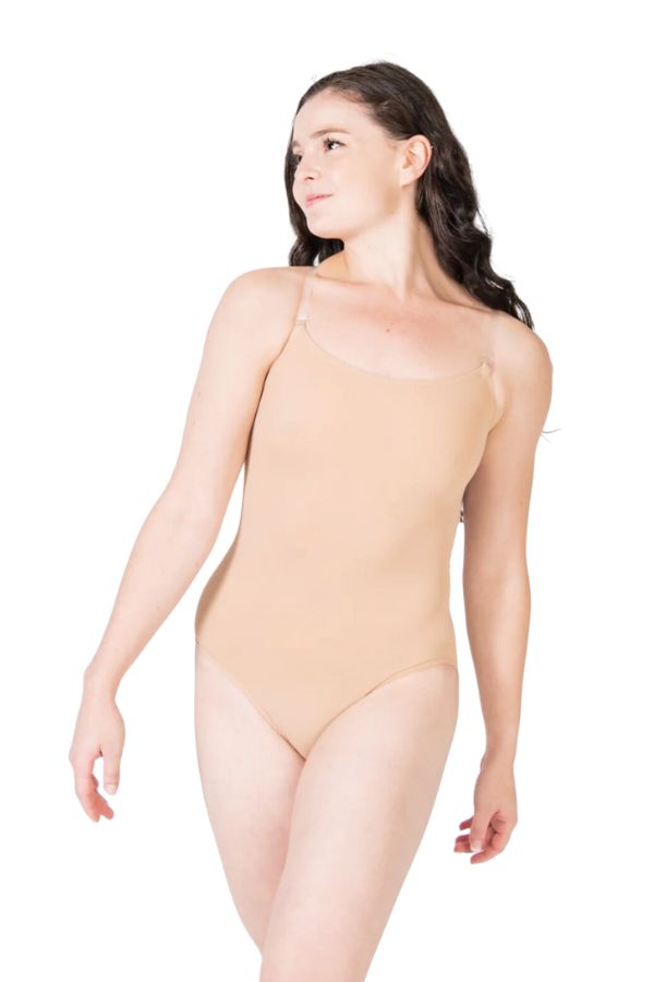 Girls Underwraps Ultra Low Back Bodyliner leotard by Body Wrappers in nude (front view) sold at NY Dancewear